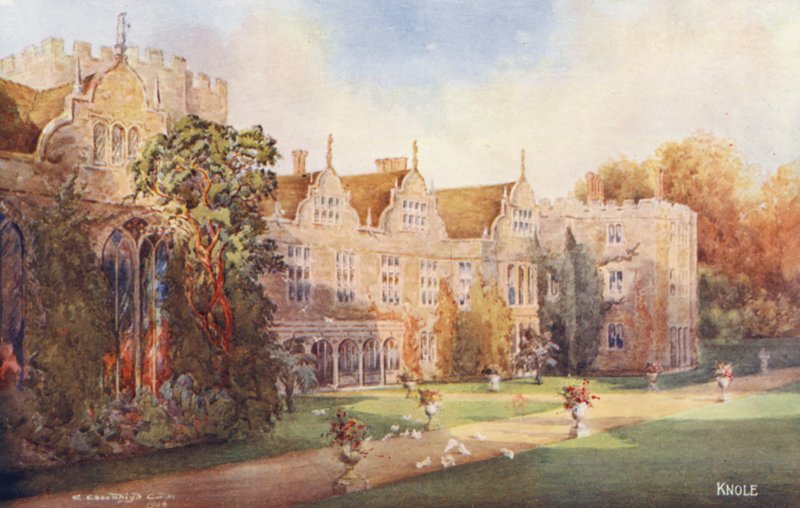 Knole House: Sydfronten, mod øst (farvelitografi) af Charles Essenhigh Corke