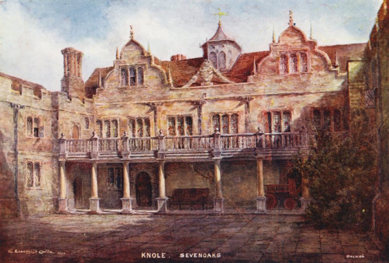 Knole House: Stone Court (farvelitografi) af Charles Essenhigh Corke