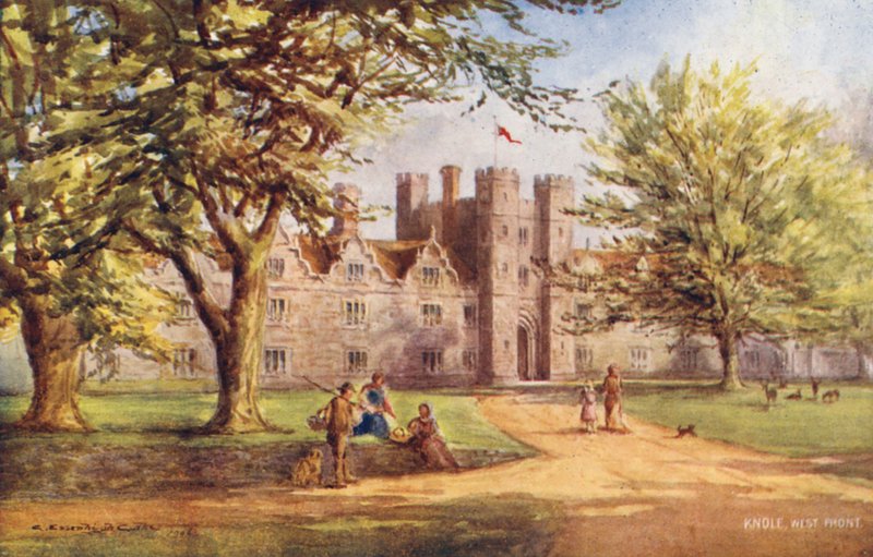 Knole House: Vestfronten (farvelitografi) af Charles Essenhigh Corke
