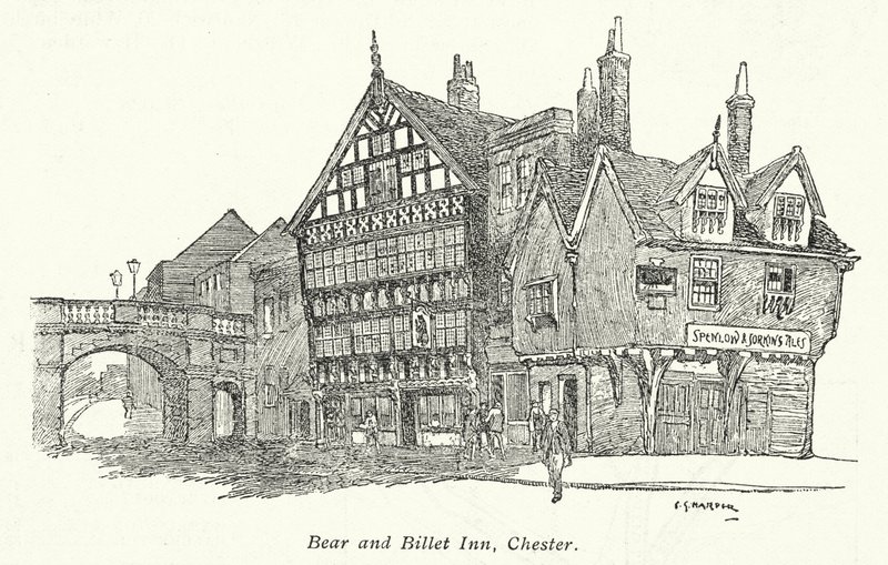 Bear and Billet Inn, Chester (litografi) af Charles George Harper