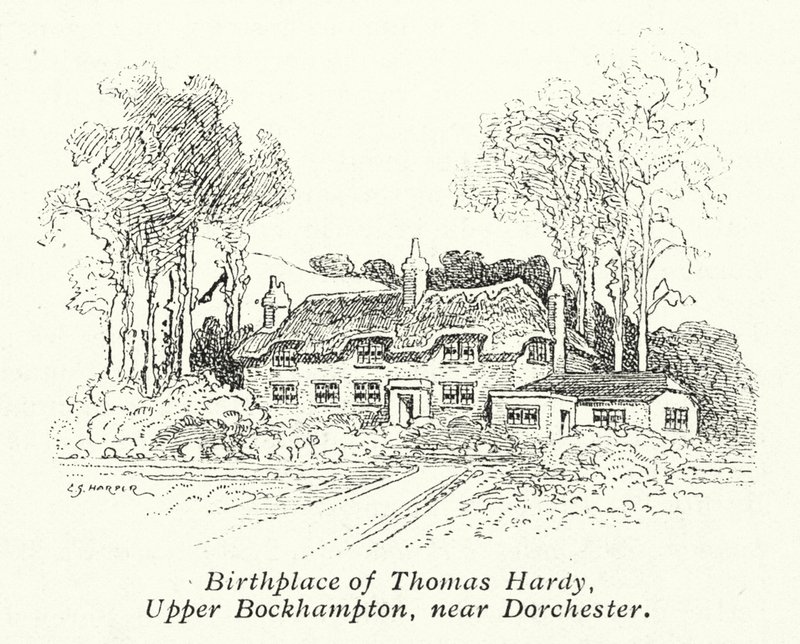 Thomas Hardys fødested, Upper Bockhampton, nær Dorchester (litografi) af Charles George Harper