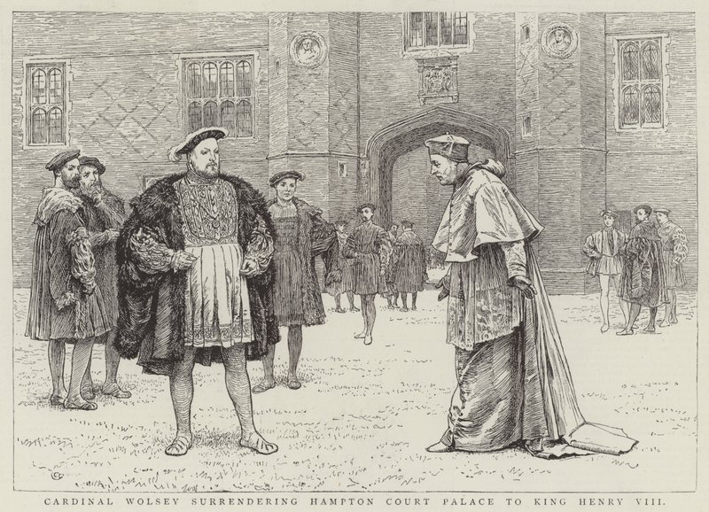 Kardinal Wolsey overgiver Hampton Court Palace til kong Henry VIII af Charles Green