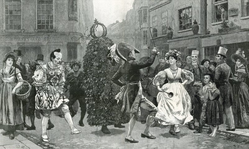 Jack-in-the-Green - en scene fra maj for 60 år siden (dvs. ca. 1830) af Charles Green