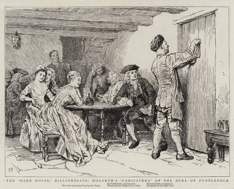 The Dark House, Billingsgate, Hogarths karikatur af hertugen af Puddledock af Charles Green