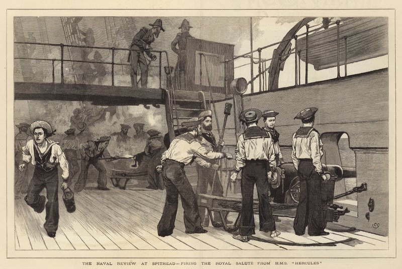 Naval Review ved Spithead, affyrede Royal Salute fra HMS Hercules af Charles Green