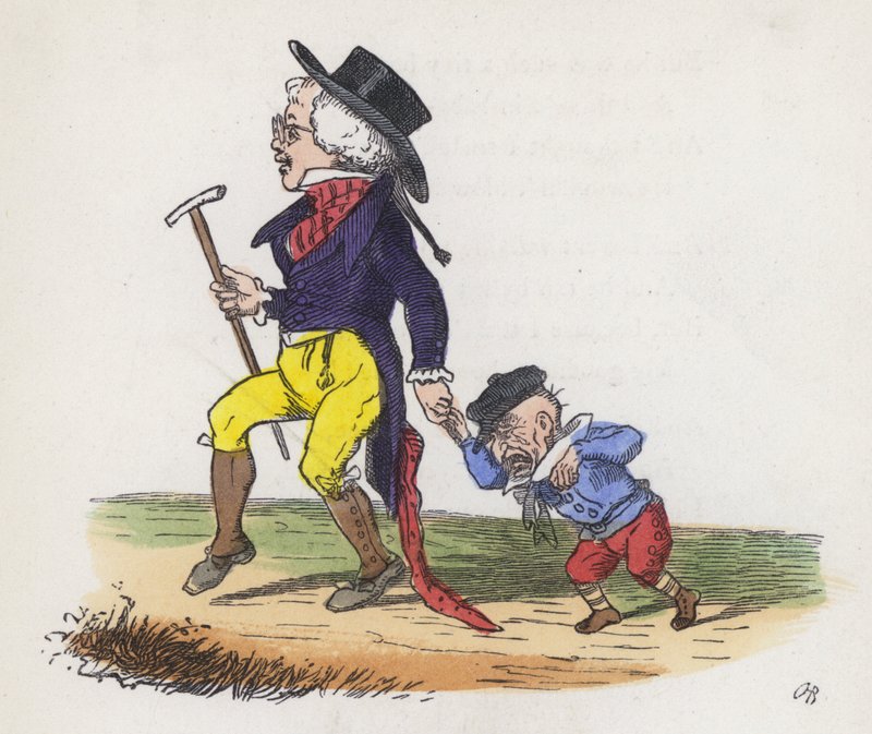 En lille drengs drøm om, at han og hans bedstefar byttede steder (farvegravering) af Charles Henry (after) Bennett