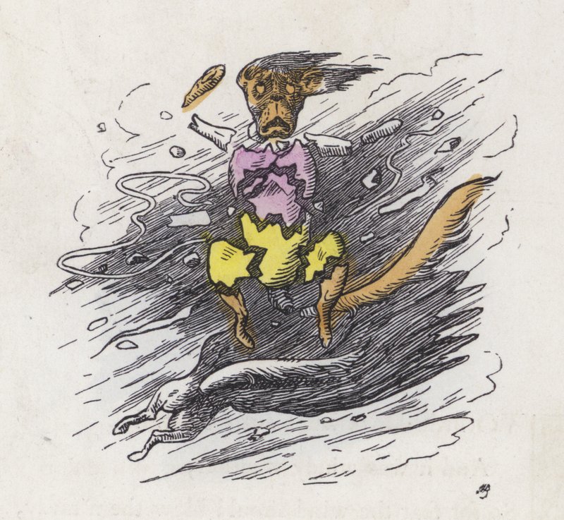 Lille hund blæst i stykker af vinden (farvet indgravering) af Charles Henry (after) Bennett