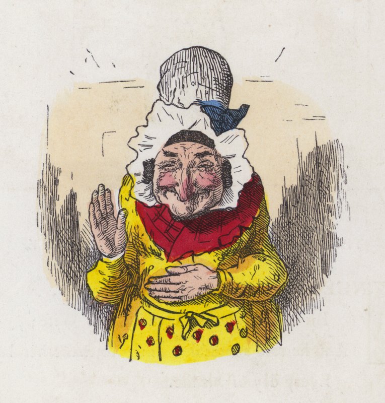 Gammel kvinde griner (farvet indgravering) af Charles Henry (after) Bennett