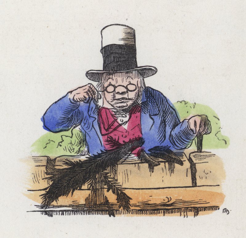 Rester af to skatter på et havehegn (farvet indgravering) af Charles Henry (after) Bennett