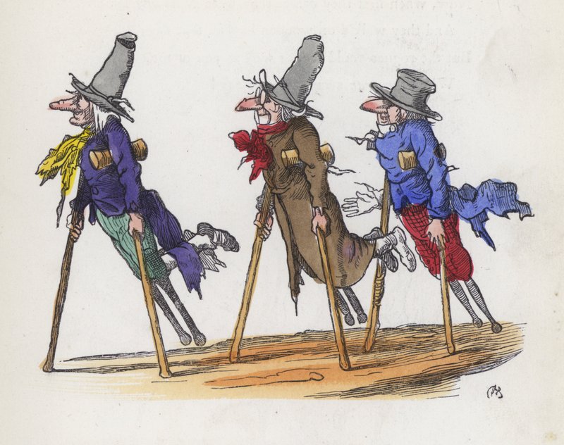 Tre handicappede tiggere (farvet indgravering) af Charles Henry (after) Bennett