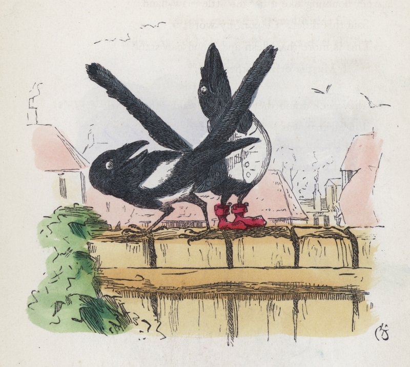 To skatter på et havehegn (farvet gravering) af Charles Henry (after) Bennett