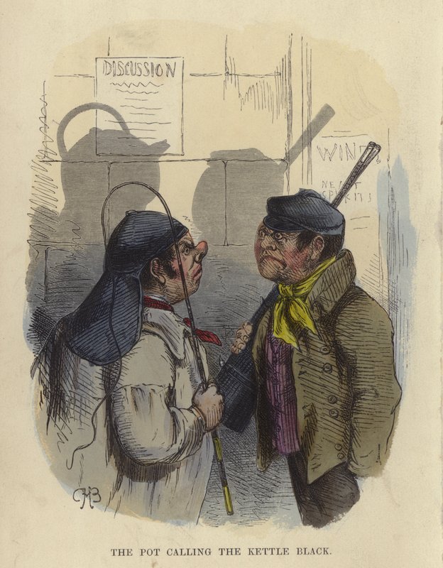 The Pot Calling The Kettle Black (farvet gravering) af Charles Henry Bennett