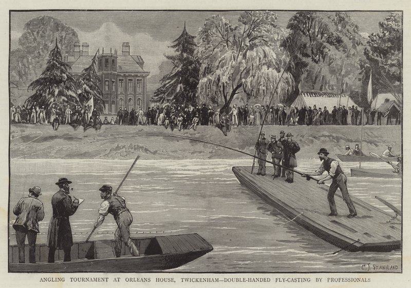 Lystfiskerturnering i Orleans House, Twickenham, dobbelthåndsfluekastning af professionelle af Charles J. Staniland