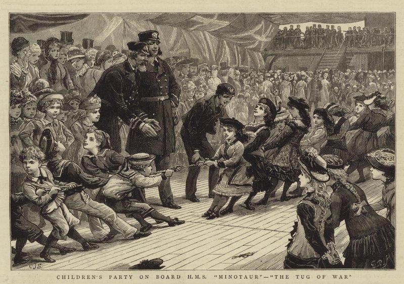 Børnefest ombord på HMS Minotaur, The Tug of War af Charles J. Staniland