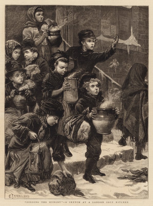 Feeding the Hungry, en skitse på et London Suppekøkken af Charles J. Staniland