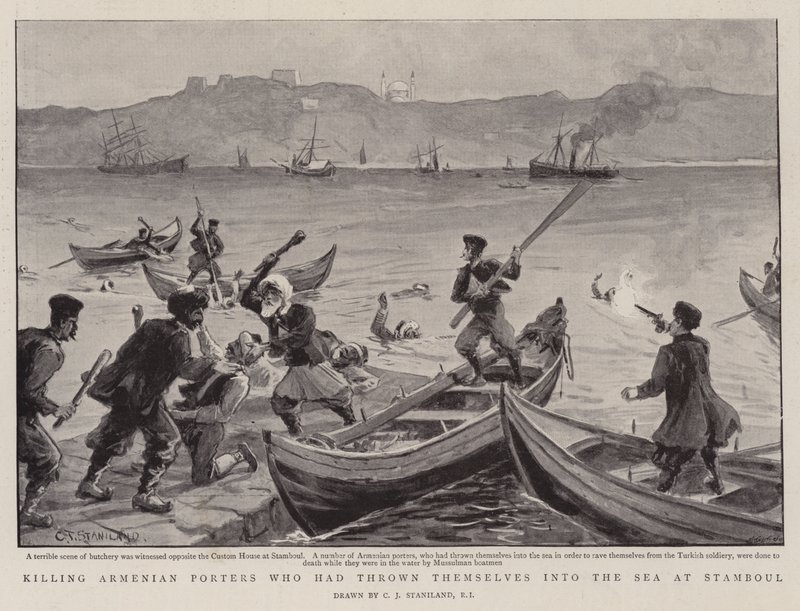 Dræbte armenske portører, der havde kastet sig i havet ved Stamboul af Charles J. Staniland