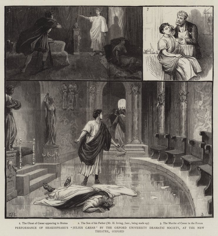 Opførelse af Shakespeares Julius Cæsar af Oxford University Dramatic Society i New Theatre, Oxford af Charles J. Staniland