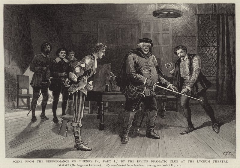 Scene fra opførelsen af Henry IV, del I, af Irving Dramatic Club på Lyceum Theatre af Charles J. Staniland