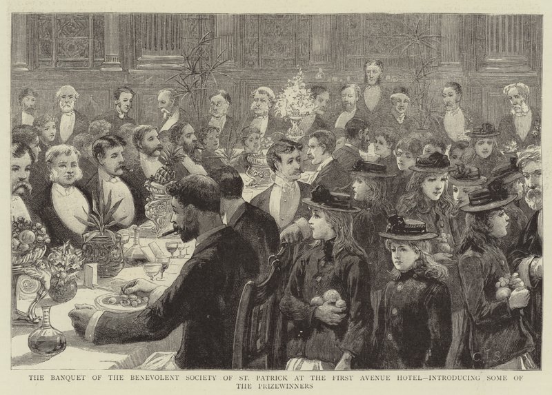 The Banket of the Benevolent Society of St Patrick på First Avenue Hotel, der introducerer nogle af prisvinderne af Charles J. Staniland