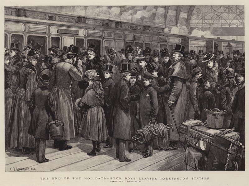 The End of the Holidays, Eton Boys forlader Paddington Station af Charles J. Staniland