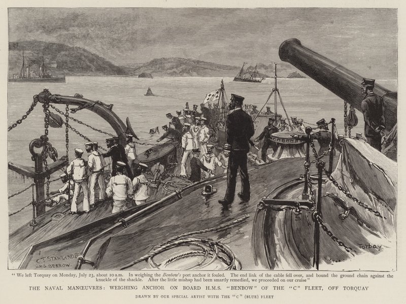 Søværnets manøvrer, ankeret om bord på HMS Benbow fra flåden C, ud for Torquay af Charles J. Staniland