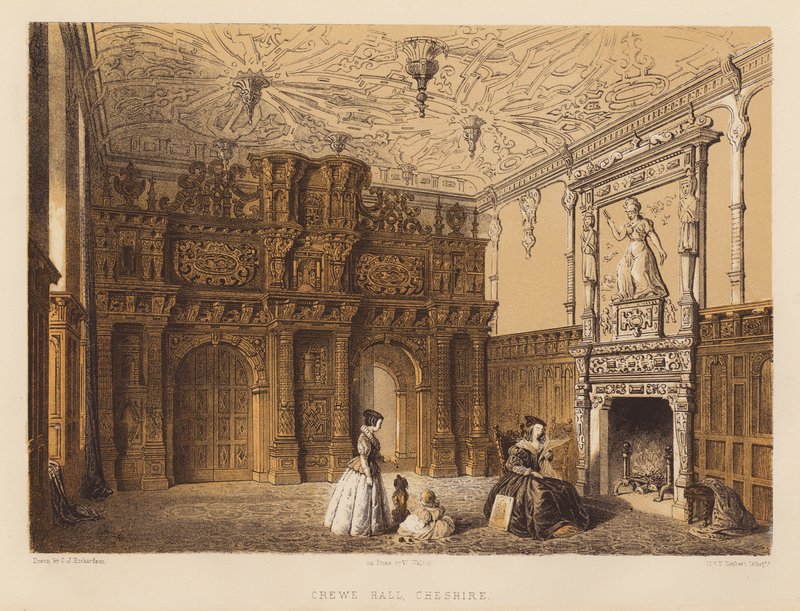 Crewe Hall, Cheshire (akvatint) af Charles James Richardson