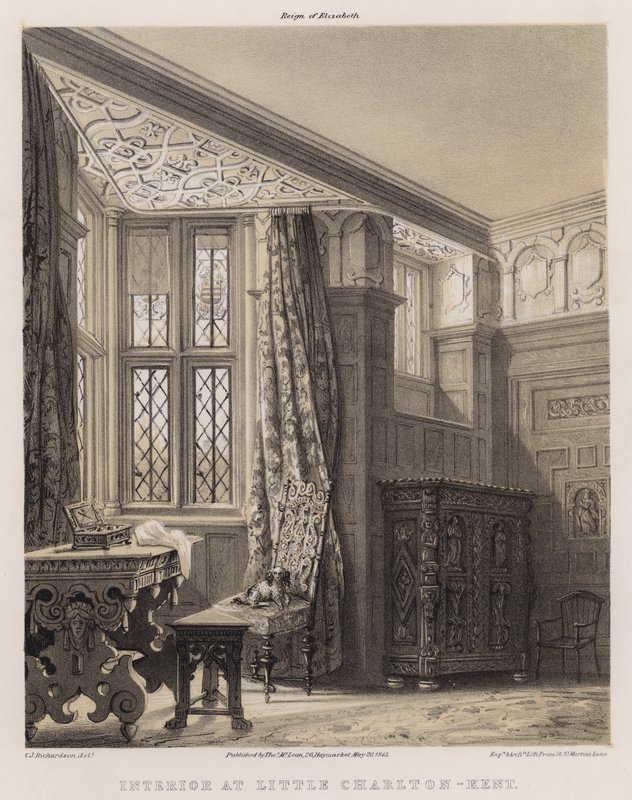 Interiør hos Little Charlton, Kent (farve litho) af Charles James Richardson