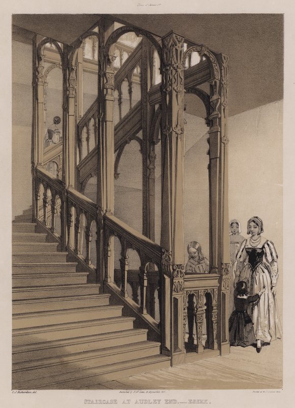 Trappe ved Audley End, Essex (farve litho) af Charles James Richardson