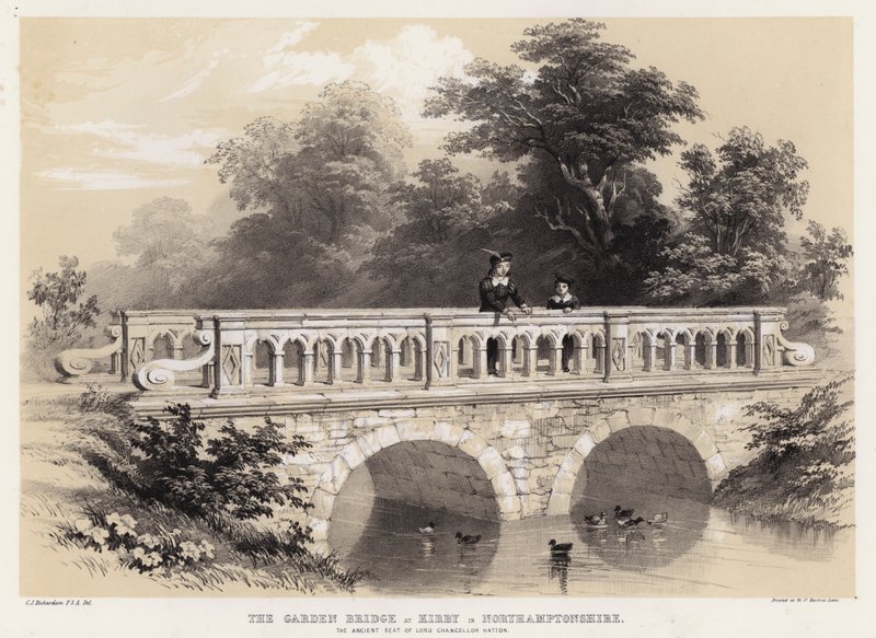 Havebroen ved Kirby i Northamptonshire, det gamle sæde for Lord Chancellor Hatton af Charles James Richardson