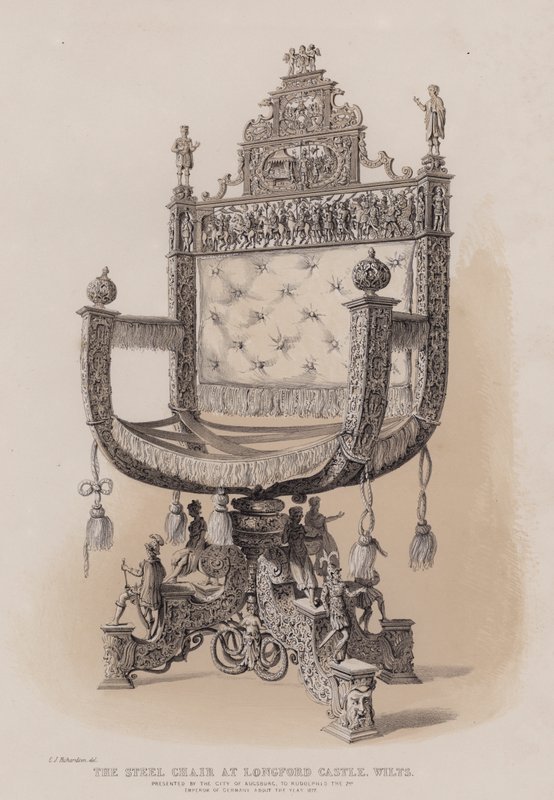 Stålstolen på Longford Castle, Wilts, præsenteret af byen Augsburg til Rudolphis den 2., Tysklands kejser omkring år 1577 af Charles James Richardson