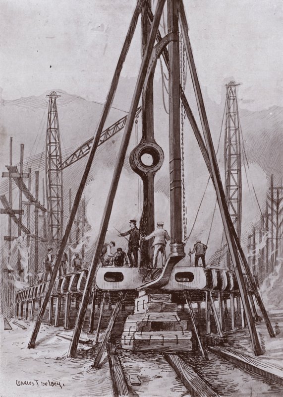 Fremstilling af dobbeltbunden af et skib (litho) af Charles John de (after) Lacy