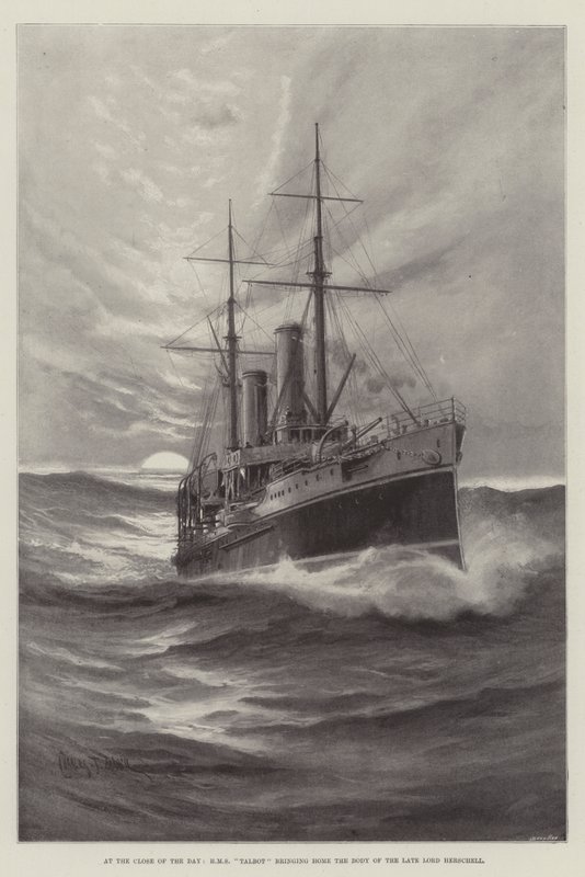 Ved dagens slutning bringer HMS Talbot liget af afdøde Lord Herschell hjem af Charles John de Lacy
