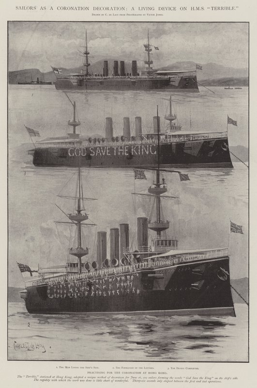 Sømænd som kroningsdekoration, en levende enhed på HMS Terrible af Charles John de Lacy