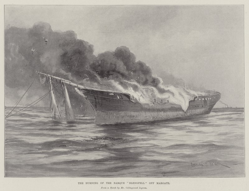 Afbrændingen af barken Blengfell ud for Margate af Charles John de Lacy