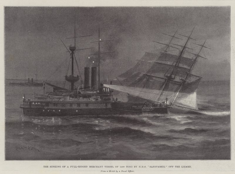 Forliset af et fuldrigget handelsfartøj på 1400 tons af HMS Sanspareil off the Lizard af Charles John de Lacy