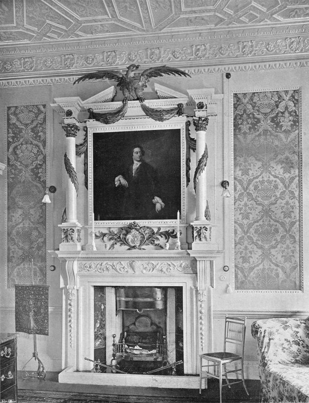 Marmorskorstensstykket i "Redlynch Room" (s/h foto) af Charles Latham