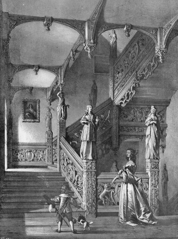 Trappen som den stod i det gamle hus i Aldermaston, Berks af Charles Latham