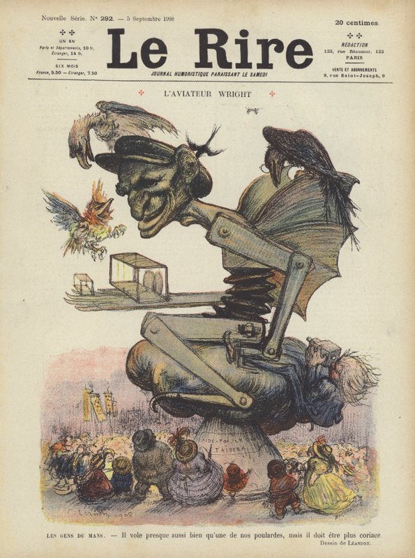 Karikatur af den amerikanske flyver Wilbur Wright. Illustration til Le Rire af Charles Leandre