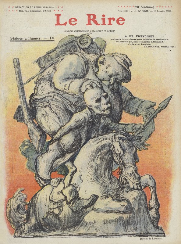 Karikatur af den franske premierminister Charles de Freycinet. Illustration til Le Rire af Charles Leandre