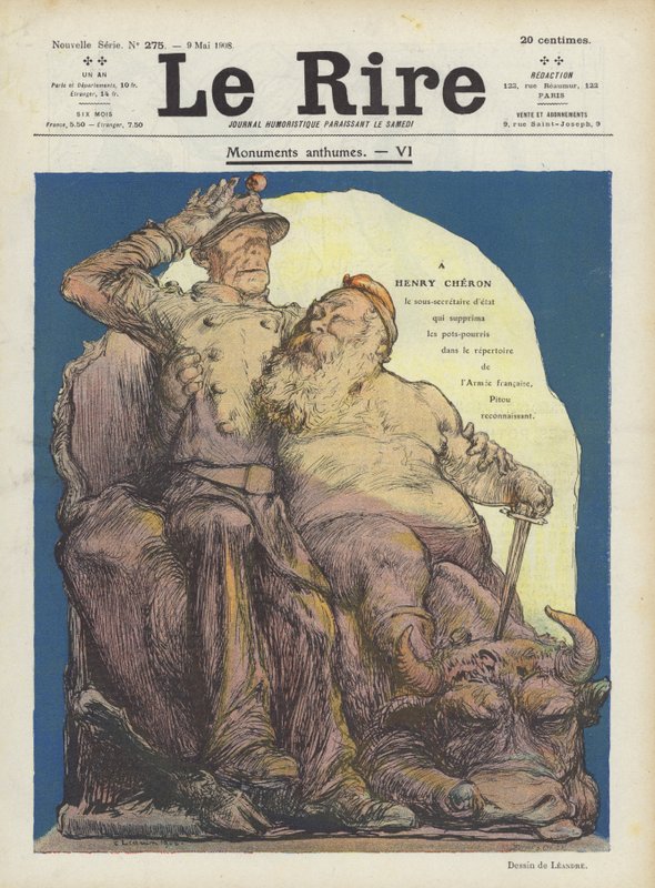 Karikatur af Henry Cheron, fransk understatssekretær for krig. Illustration til Le Rire af Charles Leandre
