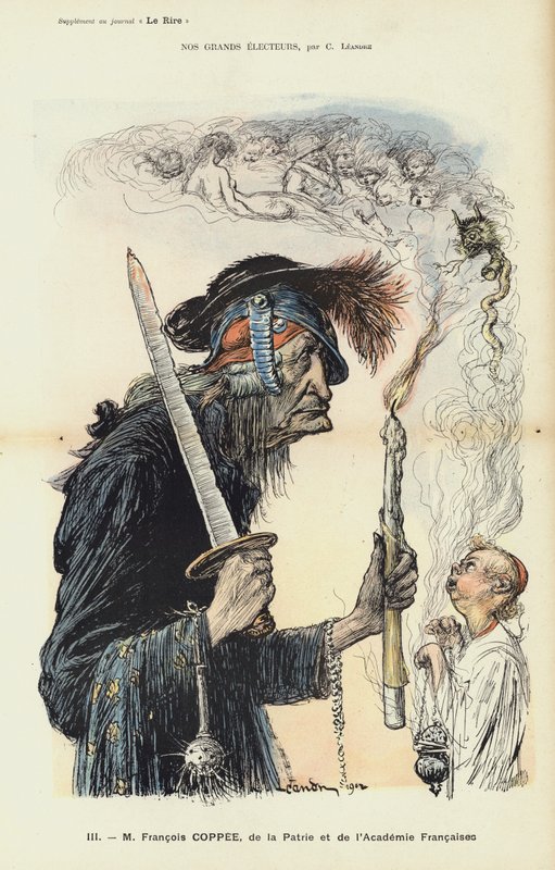 Francois Coppee, fransk forfatter og nationalist, illustration for Le Rire af Charles Leandre