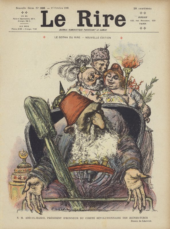 Hans Majestæt Abdul Hamid, Ærespræsident for Ungtyrkernes Revolutionære Komité. Illustration til Le Rire af Charles Leandre