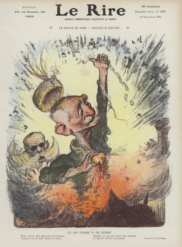 Kong Peter I af Serbien. Illustration til Le Rire af Charles Leandre