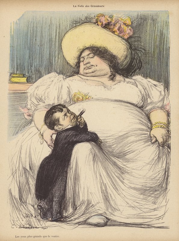 Megalomania, eller hans øjne var større end hans mave (farve litho) af Charles Leandre