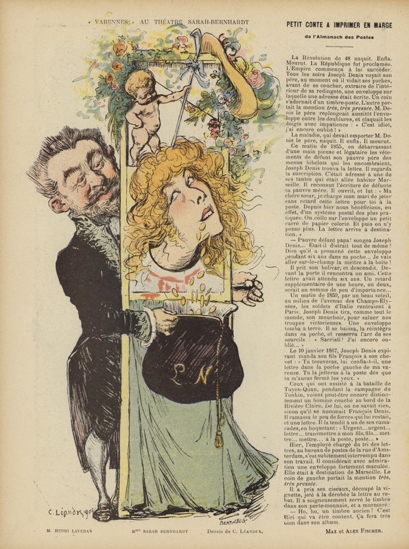 Produktion af Henri Lavetans skuespil Varennes på Teater Sarah Bernhardt. Illustration til Le Rire af Charles Leandre