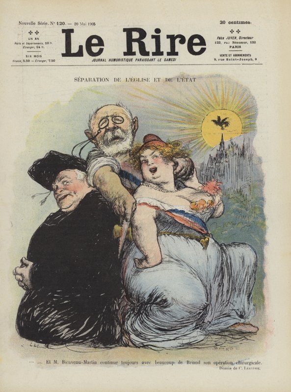 Adskillelse af kirke og stat. Illustration til Le Rire af Charles Leandre