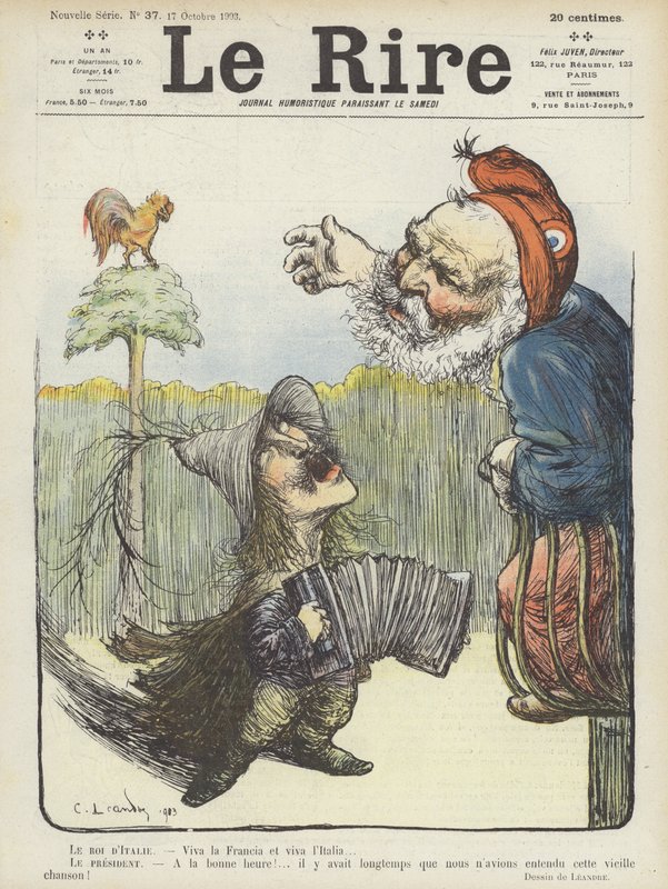 Kongen af Italien og Frankrigs præsident. Illustration til Le Rire af Charles Leandre
