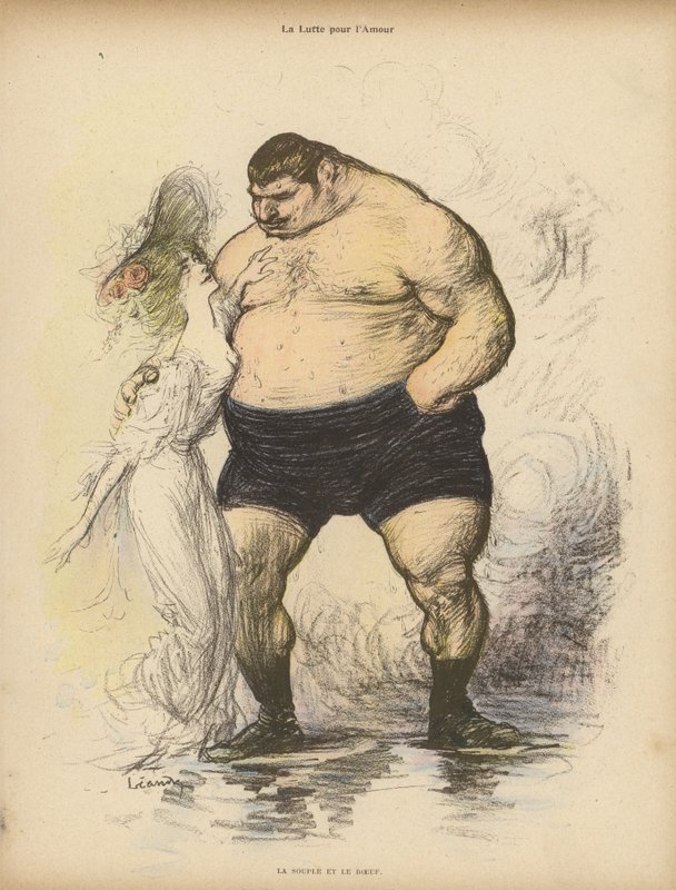 Kampen om kærlighed: Blødhed og styrke (farve litho) af Charles Leandre