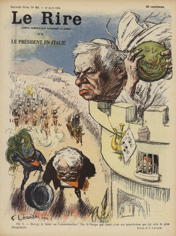 Besøg af Frankrigs præsident Loubet i Italien. Illustration til Le Rire af Charles Leandre