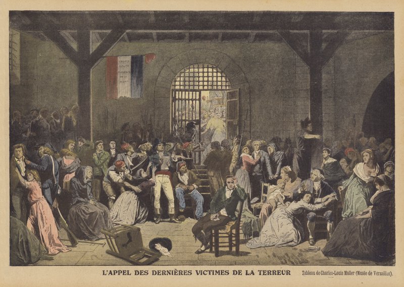 Opråb de sidste ofre for terrorregimet i fængslet i Saint-LazareLappel des dernieres victimes de la Terreur af Charles Louis Lucien Muller
